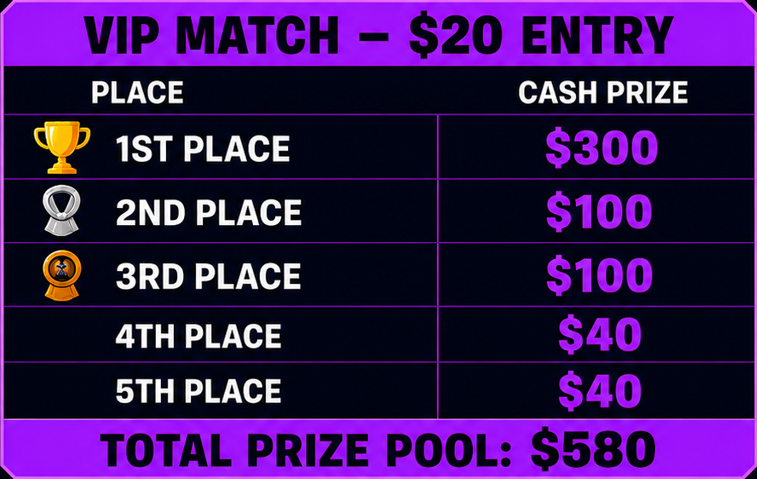 FORTNITE TOURNAMENT VIP MATCH- $20 ENTRY